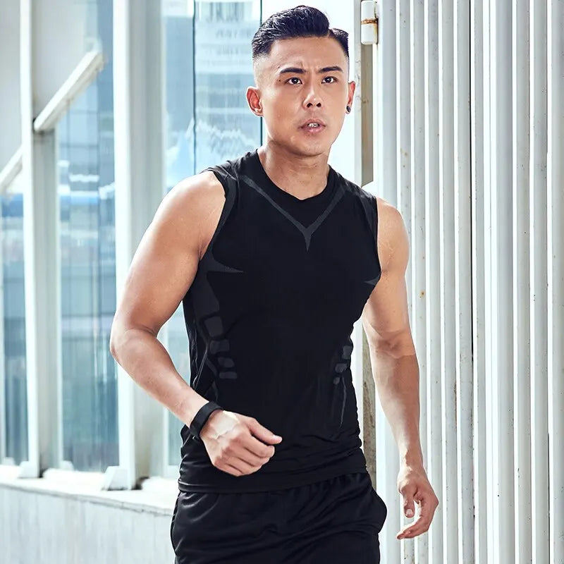 Sports Vest Men's Running Short-sleeved Quick-drying Sleeveless Ice Silk T-shirt Basketball Training Fitness Clothes Summer Thin