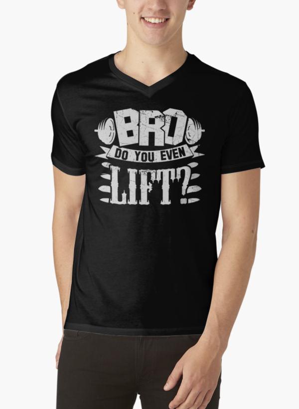 Camiseta Preta Gola V "Bro, You Even Lift?" 100% Algodão