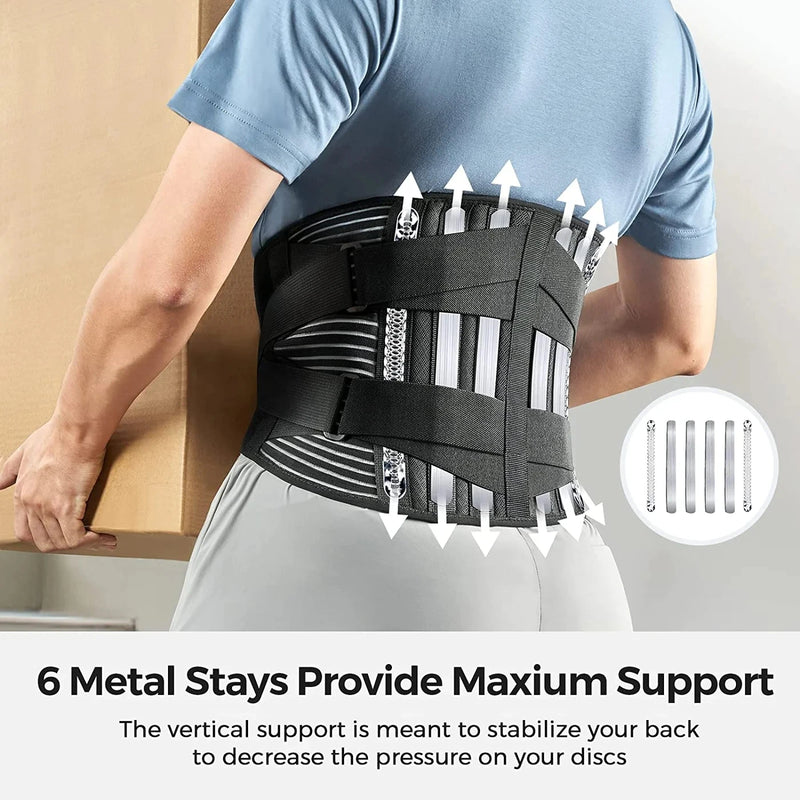 Back Braces for Lower Back Pain Relief with 6 Stays Breathable Back Support Belt Anti-skid lumbar with 16-hole Mesh for sciatica