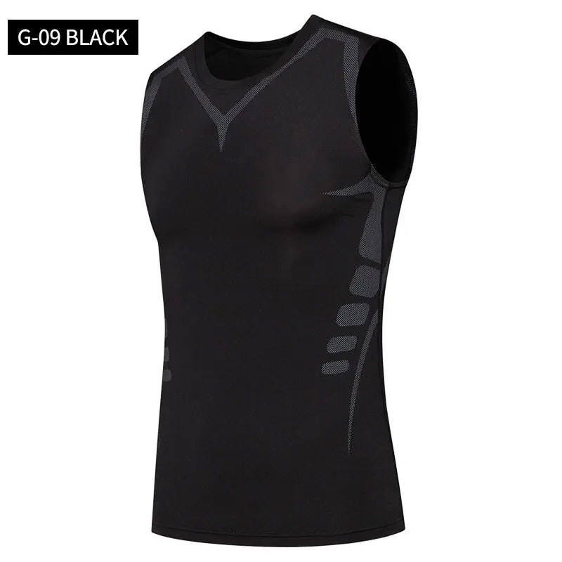 Sports Vest Men's Running Short-sleeved Quick-drying Sleeveless Ice Silk T-shirt Basketball Training Fitness Clothes Summer Thin